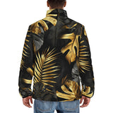 Down-Padded Puffer Jacket Black and Gold Tropical Leaves