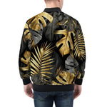 Bomber Jacket Black and Gold Tropical Leaves