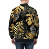 Bomber Jacket Black and Gold Tropical Leaves