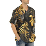 Hawaiian Shirt Black and Gold Tropical Leaves