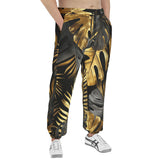 Men's Sweatpants Black and Gold Tropical Leaves