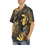 Hawaiian Shirt Black and Gold Tropical Leaves