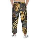 Men's Sweatpants Black and Gold Tropical Leaves