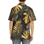 Hawaiian Shirt Black and Gold Tropical Leaves
