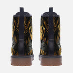 Leather Boots Black and Gold Tropical Leaves