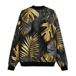 Bomber Jacket Black and Gold Tropical Leaves