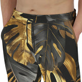 Men's Sweatpants Black and Gold Tropical Leaves