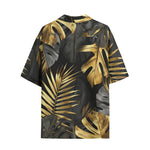 Hawaiian Shirt Black and Gold Tropical Leaves