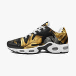 Air Cushion Sneakers Black and Gold Tropical Leaves