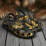 Classic Clogs Black and Gold Tropical Leaves