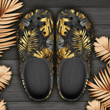 Classic Clogs Black and Gold Tropical Leaves