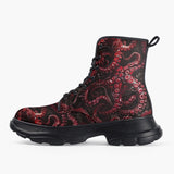 Casual Leather Chunky Boots Red Octopus Tentacles