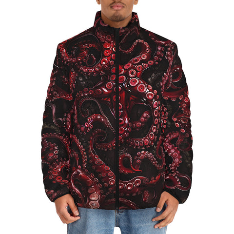 Down-Padded Puffer Jacket Red Octopus Tentacles