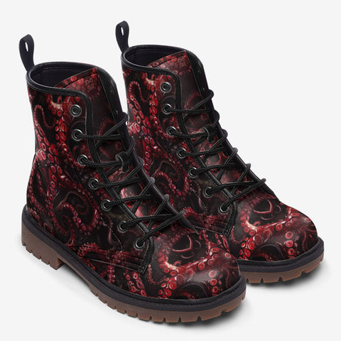 Leather Boots Red Octopus Tentacles