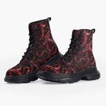 Casual Leather Chunky Boots Red Octopus Tentacles