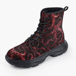 Casual Leather Chunky Boots Red Octopus Tentacles