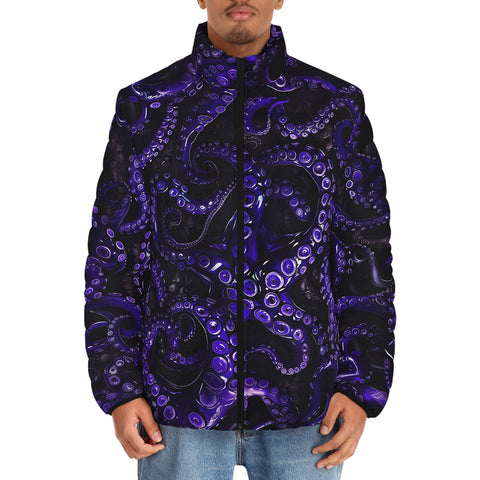 Down-Padded Puffer Jacket Blue Octopus Tentacles