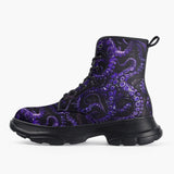 Casual Leather Chunky Boots Blue Octopus Tentacles