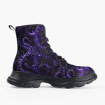 Casual Leather Chunky Boots Blue Octopus Tentacles