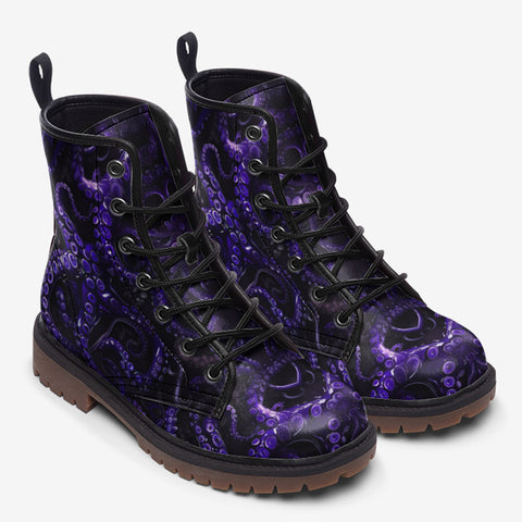 Leather Boots Blue Octopus Tentacles