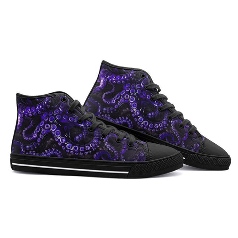 High-Top Canvas Shoes Blue Octopus Tentacles