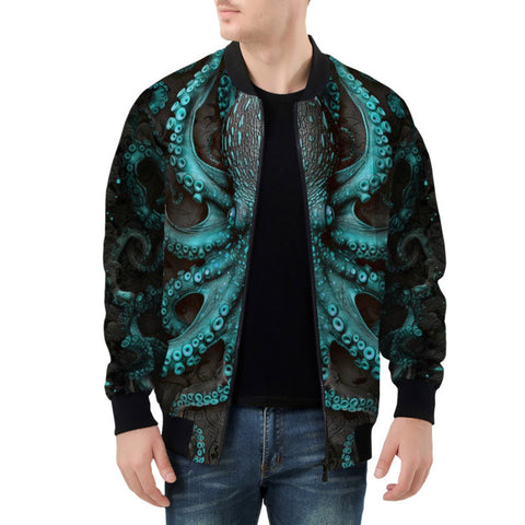 Bomber Jacket Turquoise Octopus Art
