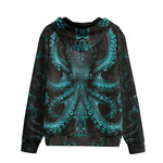 Men's Zip Up Hoodie Turquoise Octopus Art