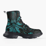 Casual Leather Chunky Boots Turquoise Octopus Art