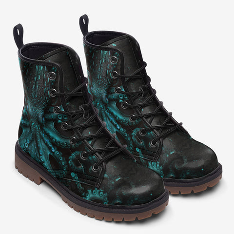 Leather Boots Turquoise Octopus Art