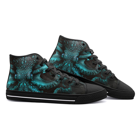 High-Top Canvas Shoes Turquoise Octopus Art