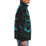 Down-Padded Puffer Jacket Turquoise Octopus Art