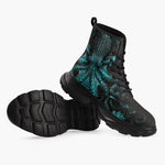 Casual Leather Chunky Boots Turquoise Octopus Art