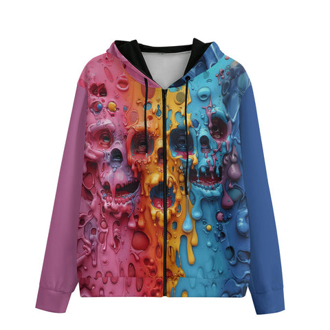 Men's Zip Up Hoodie Colorful Melting Skulls