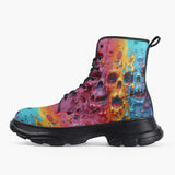 Casual Leather Chunky Boots Colorful Melting Skulls