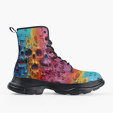 Casual Leather Chunky Boots Colorful Melting Skulls