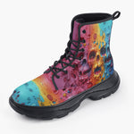 Casual Leather Chunky Boots Colorful Melting Skulls