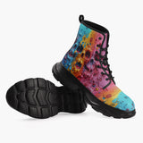 Casual Leather Chunky Boots Colorful Melting Skulls