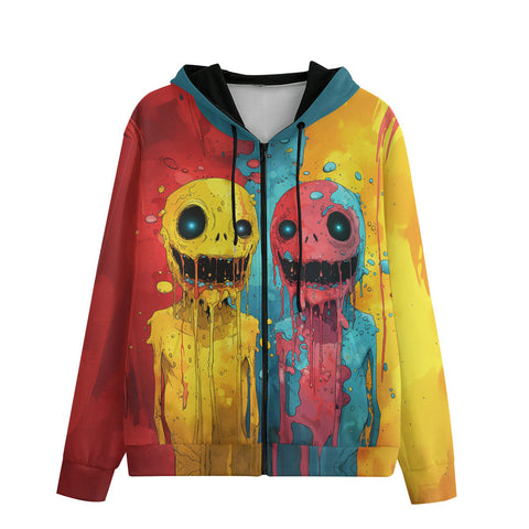 Men's Zip Up Hoodie Colorful Melting Creepy Characters