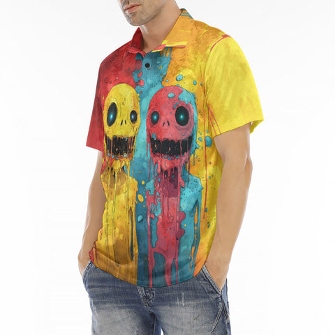Men's Polo Shirt Colorful Melting Creepy Characters