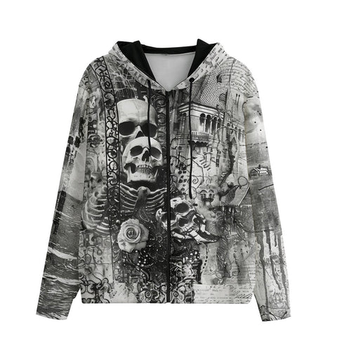 Men's Zip Up Hoodie Gothic Skulls Skeletons Hearts