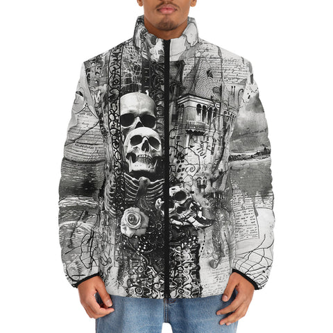 Down-Padded Puffer Jacket Gothic Skulls Skeletons Hearts