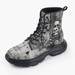 Casual Leather Chunky Boots Gothic Skulls Skeletons Hearts