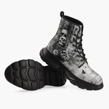 Casual Leather Chunky Boots Gothic Skulls Skeletons Hearts