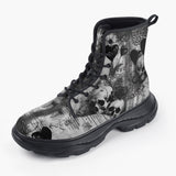 Casual Leather Chunky Boots Halloween Artwork