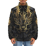 Down-Padded Puffer Jacket Golden Chinese Dragon Art