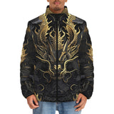 Down-Padded Puffer Jacket Golden Chinese Dragon Art