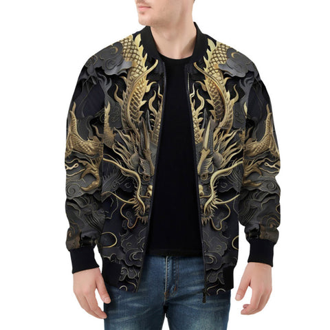 Bomber Jacket Golden Chinese Dragon Art
