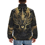 Down-Padded Puffer Jacket Golden Chinese Dragon Art