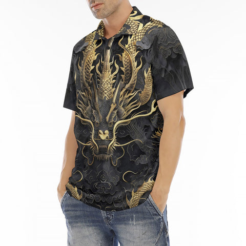 Men's Polo Shirt Golden Chinese Dragon Art