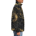 Down-Padded Puffer Jacket Golden Chinese Dragon Art